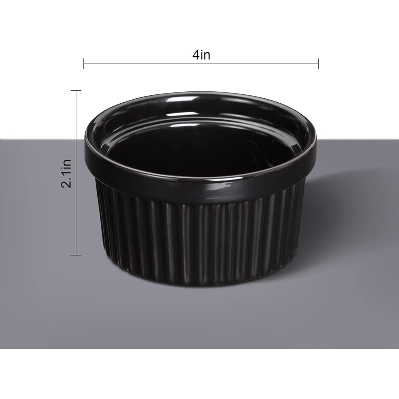 8oz Porcelain Ramekins Set of 8 – Oven Safe & Stackable Souffle and Creme Brulee Dishes – Custard Cups and Dessert Bowls for Baking, Appetizers, Dips – Black