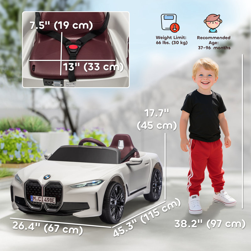 Electric Car for Kids, 12V Licensed BMW i4 Ride on Car with 2.4G Remote Control, Suspension System, Horn Honking, Music, Lights for Boys and Girls, White