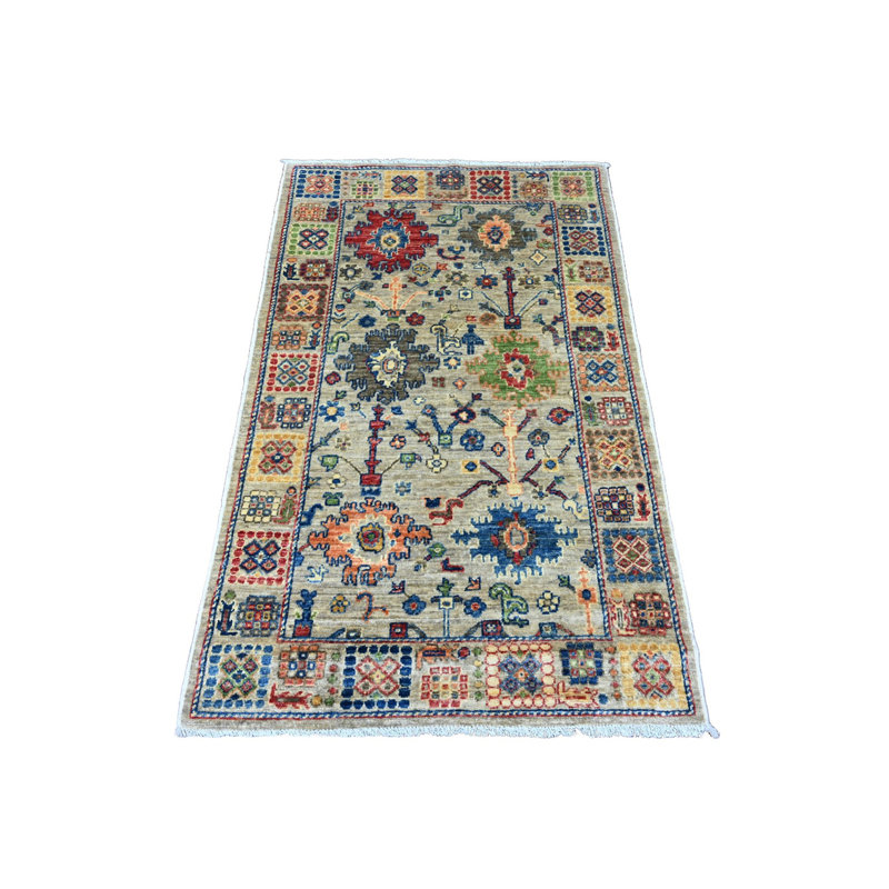 Tapis gris en laine noué à la main 3 pi 1 po x 5 pi Peshawar Ziegler Mahal CD5C60D076484D798D5580A4967CB0AB