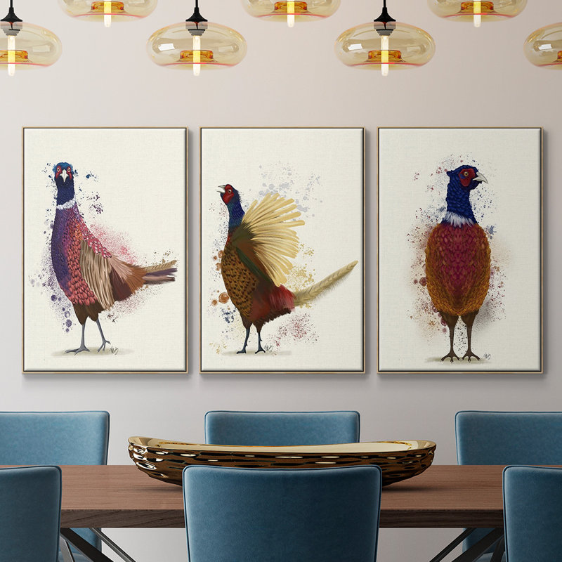 Pheasant Splash 3 3 pièces, Cadre en bois naturel, H 36 po x l 72 po x P 2 po