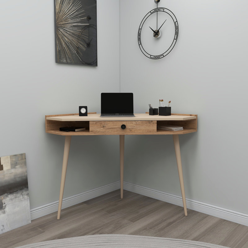 Yair Modular Solid Wood Computer Desk, Light Brown