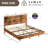 Wooden floating bed frame with LED lights,Platform Bed Frame with Reading Light Headboard-845403996