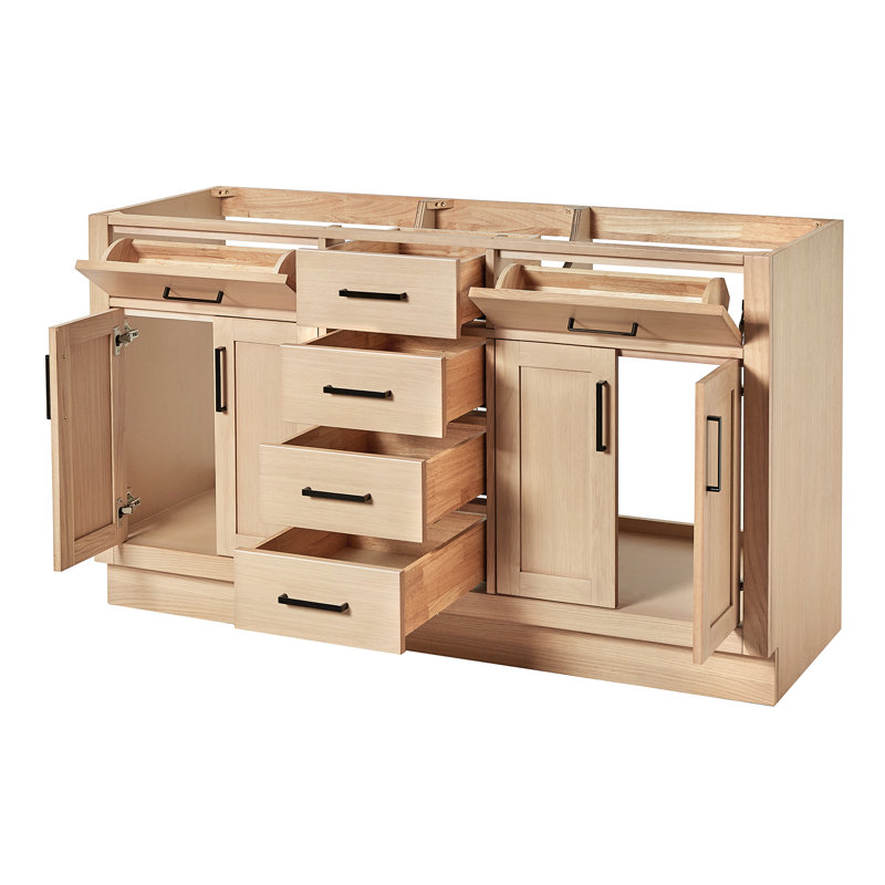 60" Double Bathroom Vanity Base Only, Natural Oak