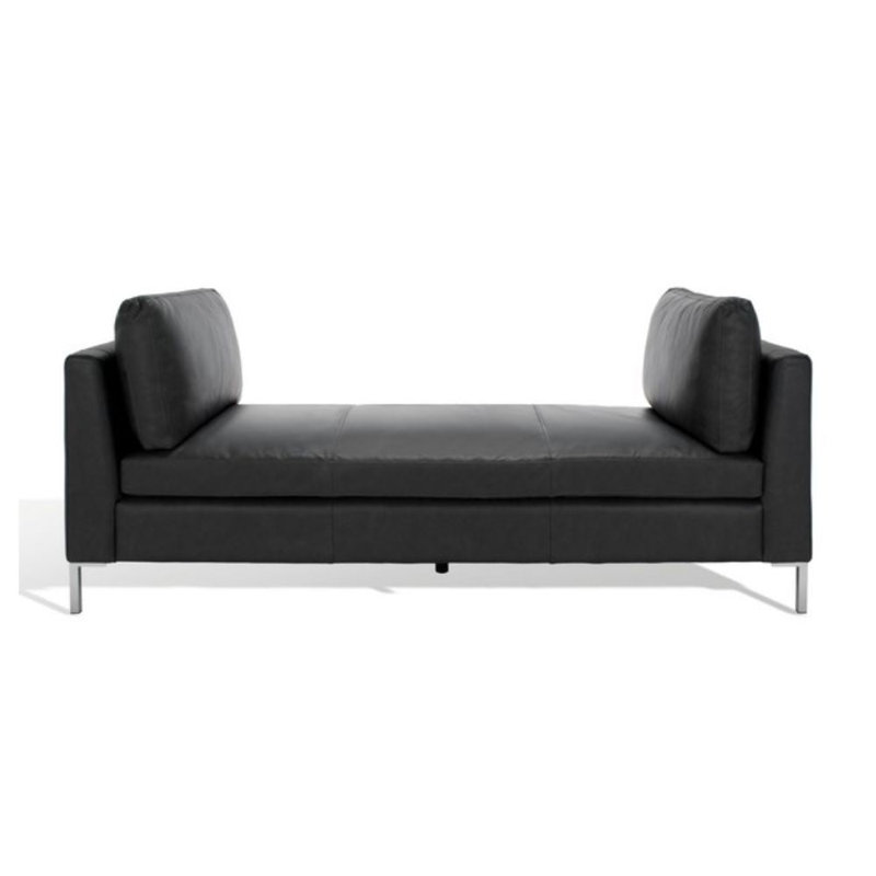 Quidnet Genuine Leather Upholstered Bench, Black Genuine Leather