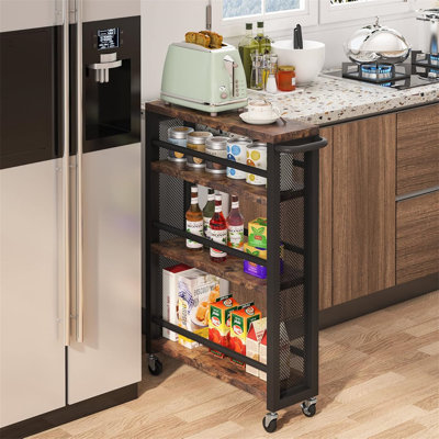 20" Slim 4-Tier Rolling Utility Cart With Wheels(Not Including Stools)
