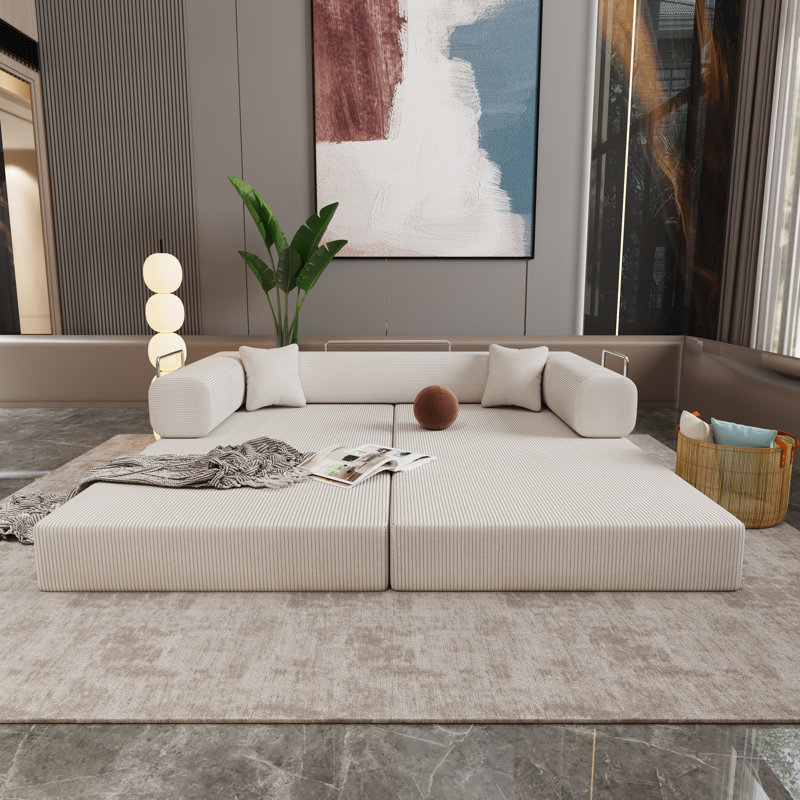 Canapé modulaire à compression de 79 po Boneless, Velours côtelé beige