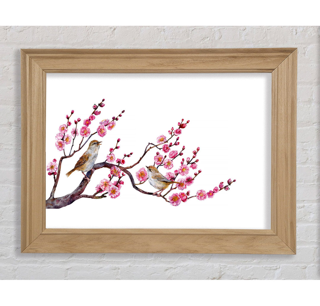 Cherry Tree Love Birds Gerahmter Druck Wandkunst