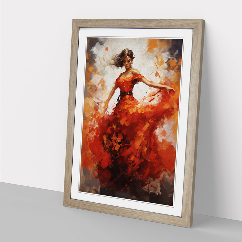 Flamenco Dancer Abstract - Single Picture Frame Print on Wood, Oak, 64cm H x 46cm W x 2cm D
