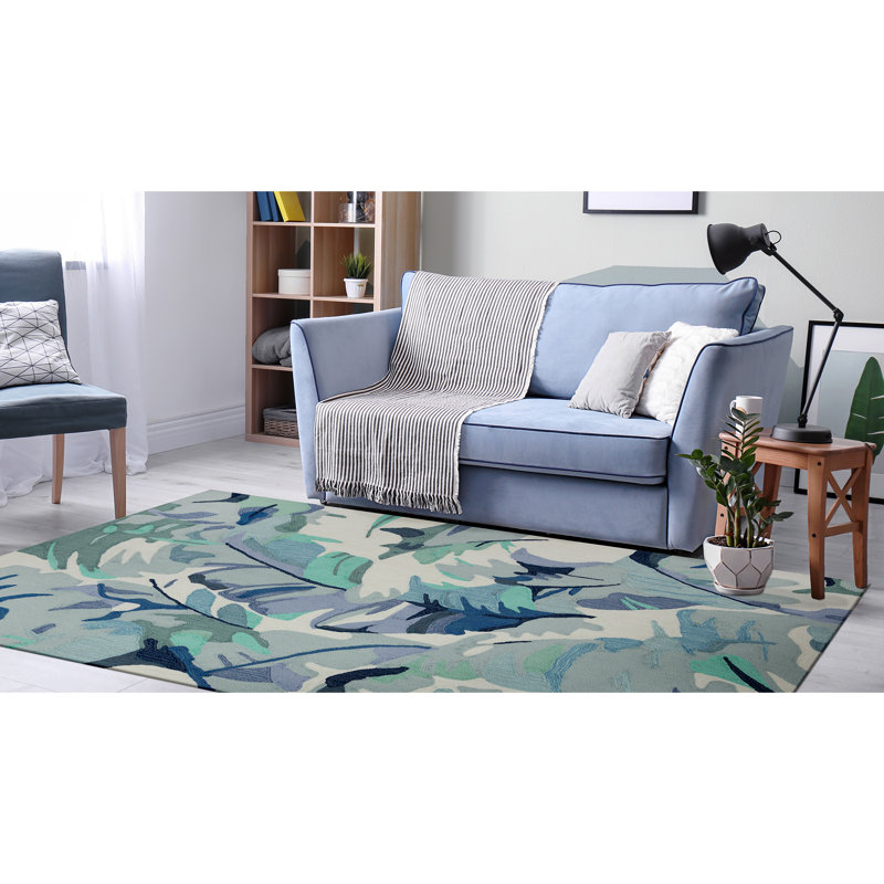 Tapis bleu touffeté à la main Walczak, Rectangle 7 pi 6 po x 9 pi 6 po