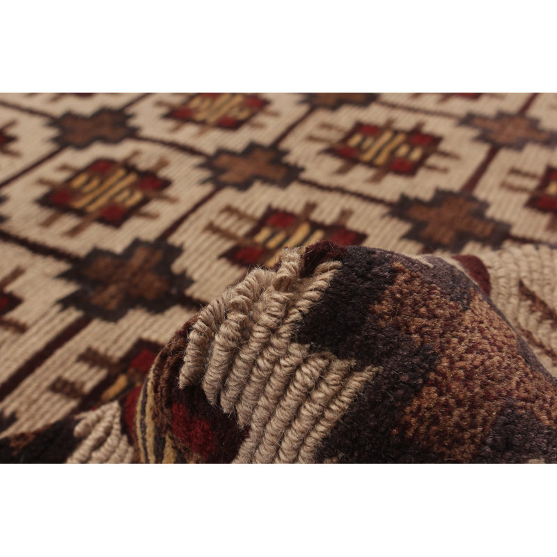 Tapis unique en laine noué à la main crème et brun de 5 pi 8 po x 8 pi 5 po Aylia