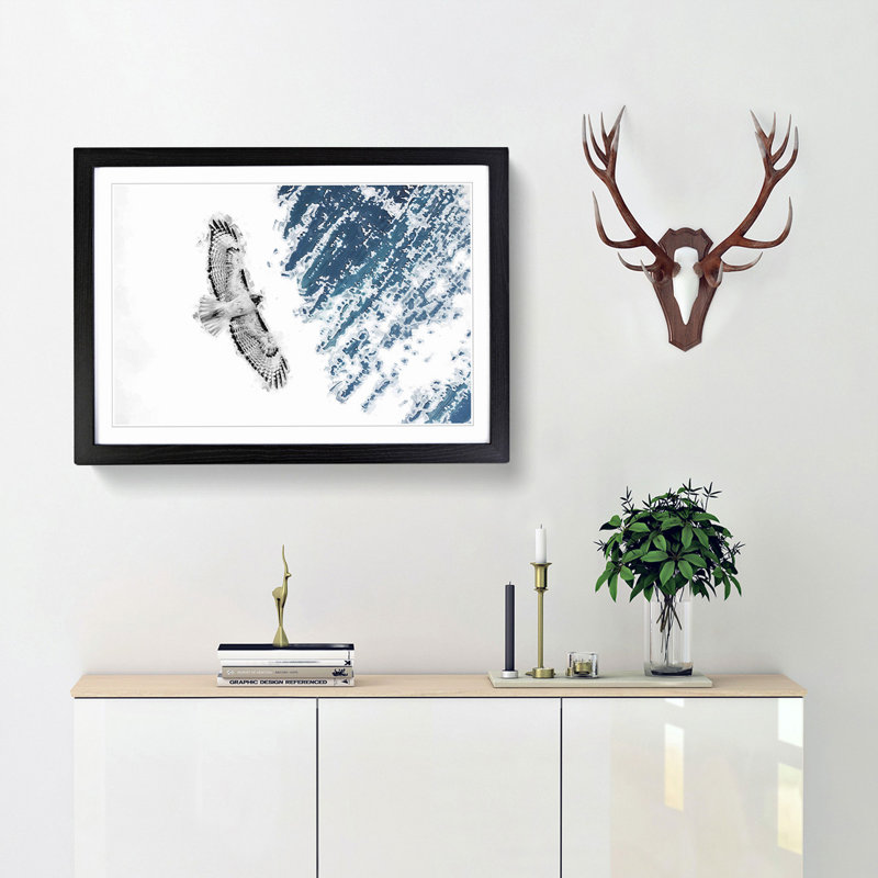 Buzzard Bird in Abstract - Picture Frame Graphic Art Print, 27cm H x 36cm W x 2cm D, Black Framed