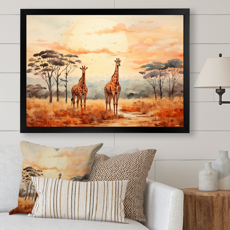 «Orange orange girrafes Walk In African Landscape», reproduction d'art sur toile, H 24 po x l 32 po x P 1 po