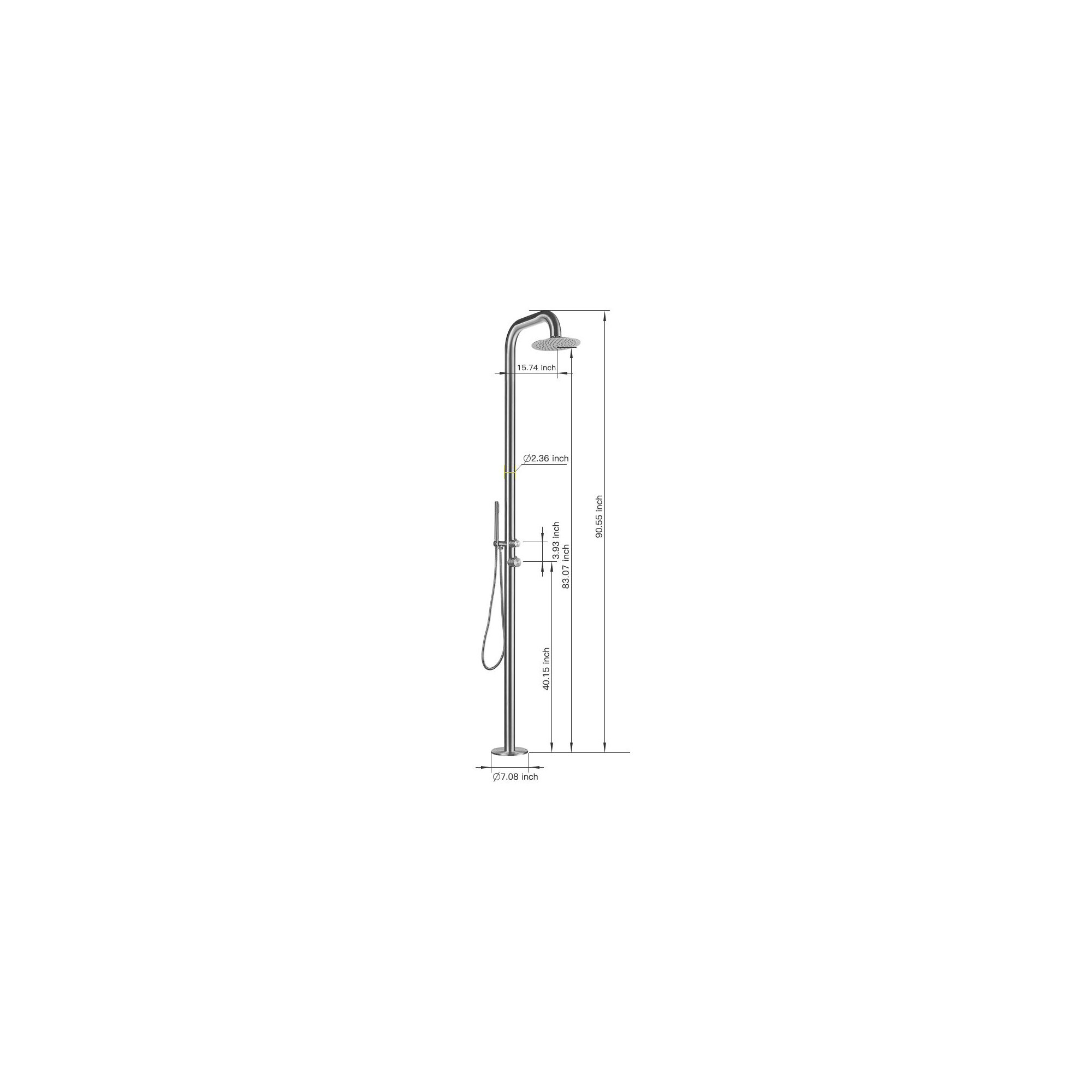 Stainless Steel Free Standing Outdoor Shower, Brushed