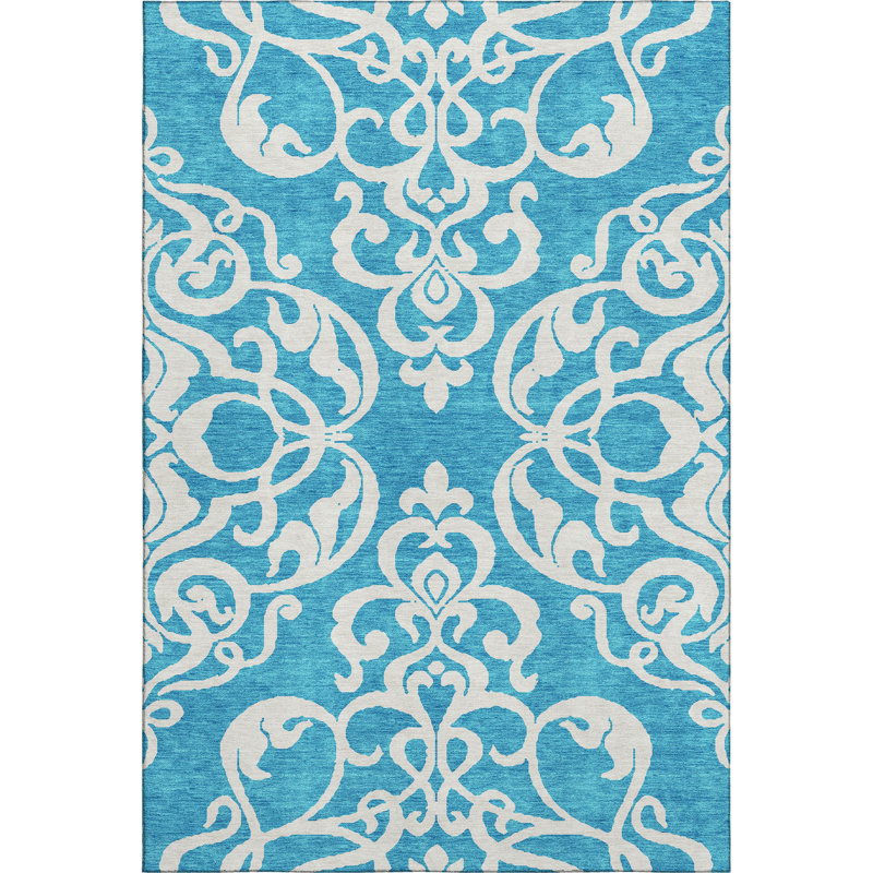 Premium Machine Washable Prisco Turquoise Rug, Rectangle 2'6" x 3'10"