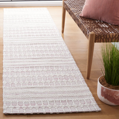 Tapis géométrique rose / ivoire tissé à la main Rabun
