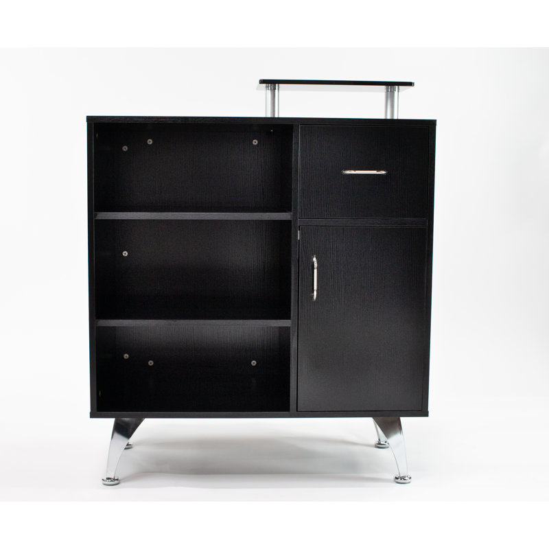 Nathale Rectangle Synthetic Laminate Reception Desk with Filing Cabinet, Black