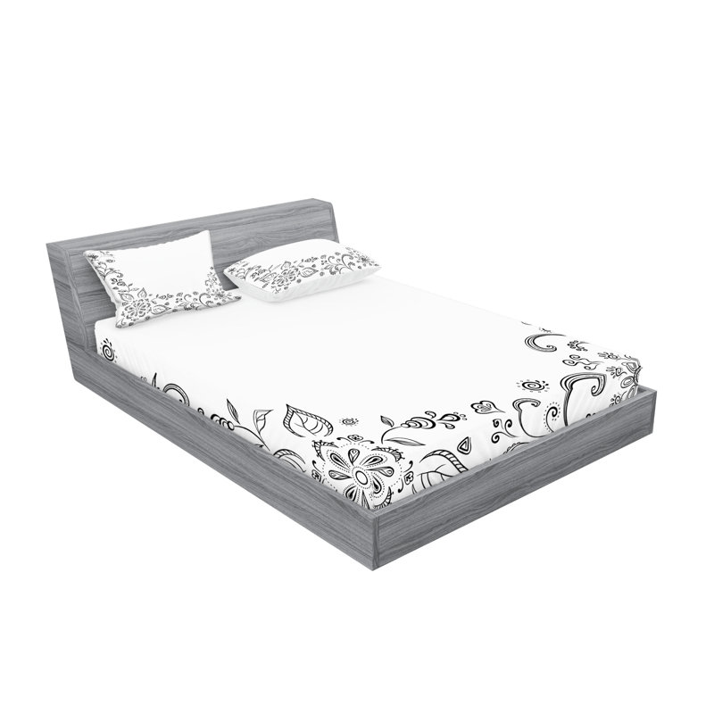 Ensemble de taie décorative à motif floral Ambesonne, noir et blanc, Calking Sheet Set + 1 Fitted Sheet + 4 Pillowcases