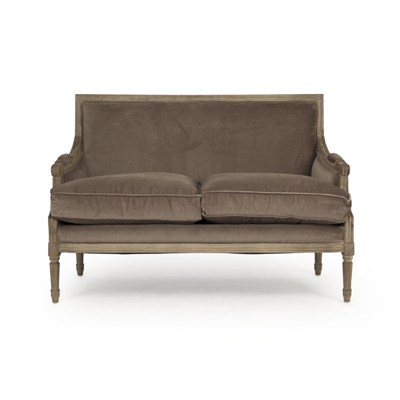 Louis Velvet Loveseat, Brown Velvet, Limed Gray