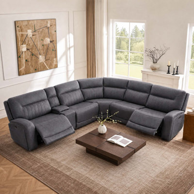Upholstered Zero Gravity Power Reclining Sectional with Console, Wireless Charging & Hidden Cup Holders