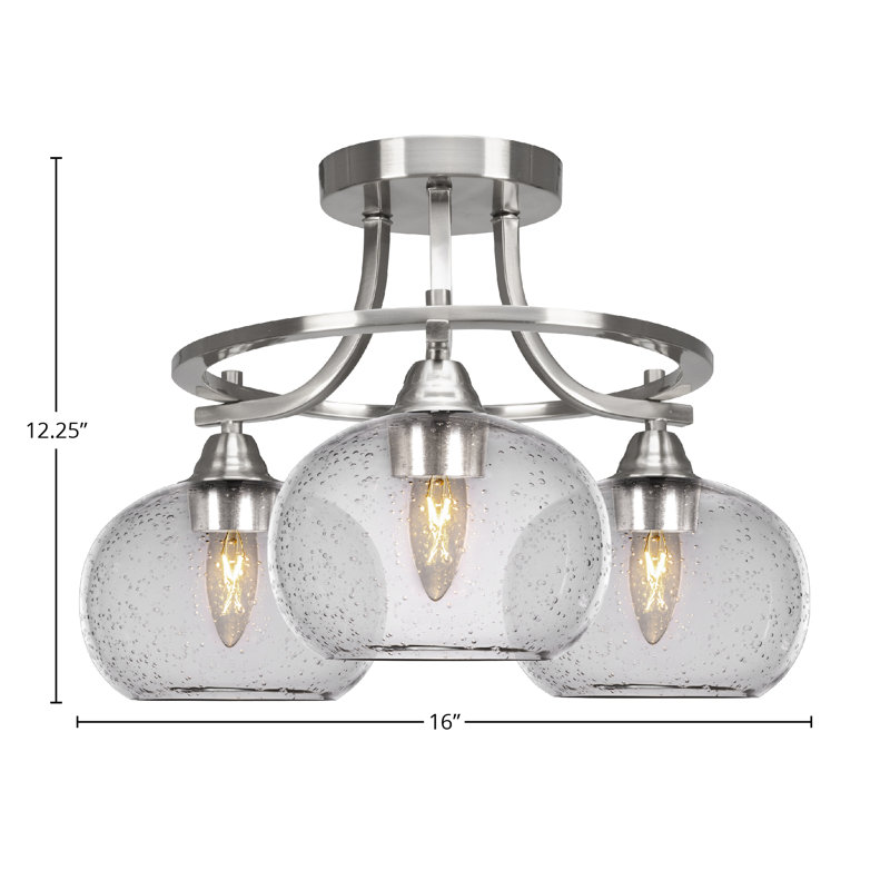 Ghaith Paramount 3 Light Semi-Flush Shown In Brushed Nickel Finish With 7" Glass, Seeded