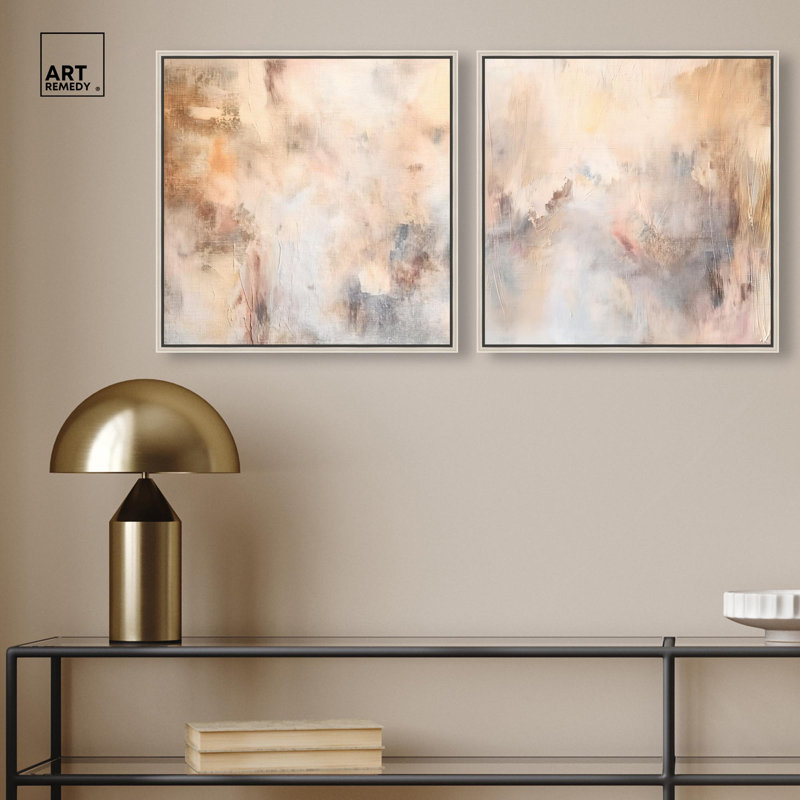 Smeared Codex Duology Canvas Print Neutral Wall Decor Set by Art Remedy, Black Frame, 12 x 12, H 17 po x l 17 po