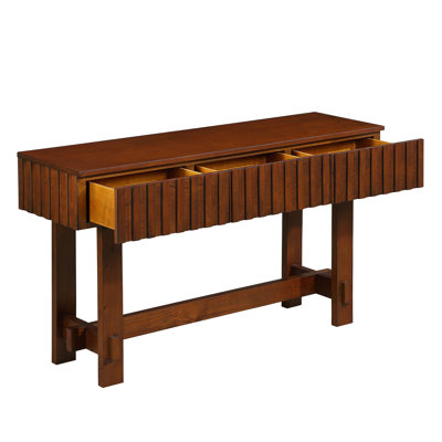 52 inch Sofa Table with Storage Drawers, Mid Century Farmhouse Fluted Console Table with Solid Wood Legs. Entryway Table for Living Room TV, Hallway Entrance Foyer