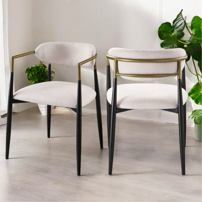 Beige Linen & Black Finish Side Chair (Set Of 2)
