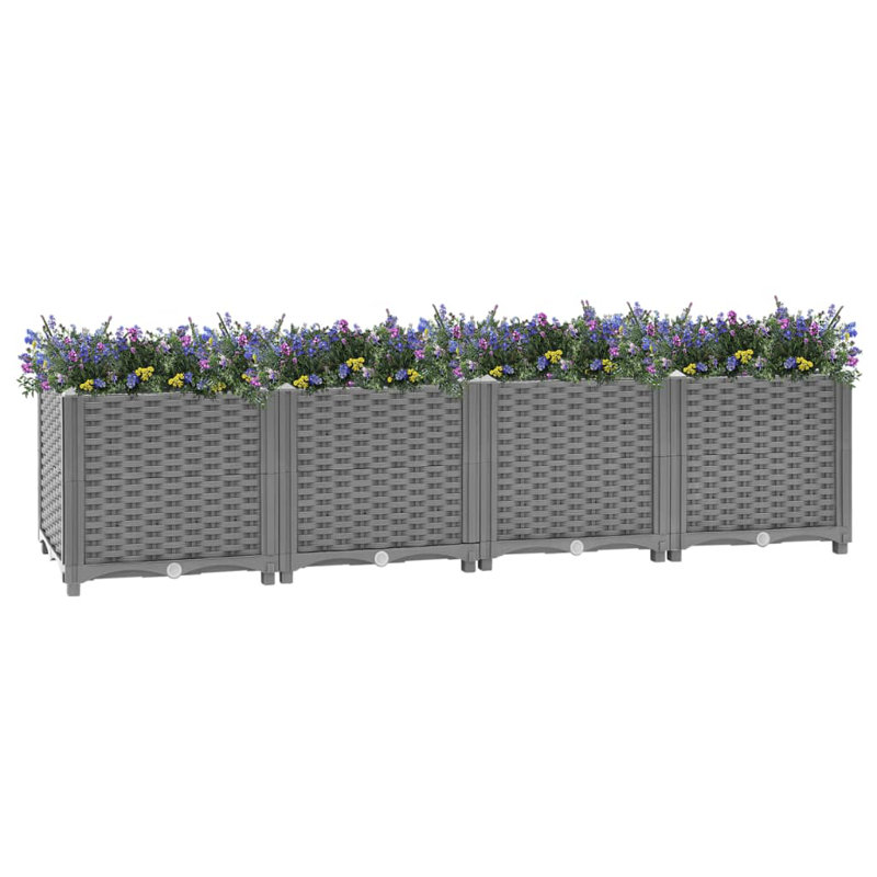Raised Bed Polypropylene Garden Planter Pot Planting Box Flower Pot, Light Grey, 160 x 40 x 38 cm