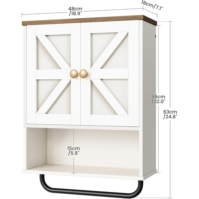 Bathroom Wall Cabinet With Open Partition & Rustic Towel Bar