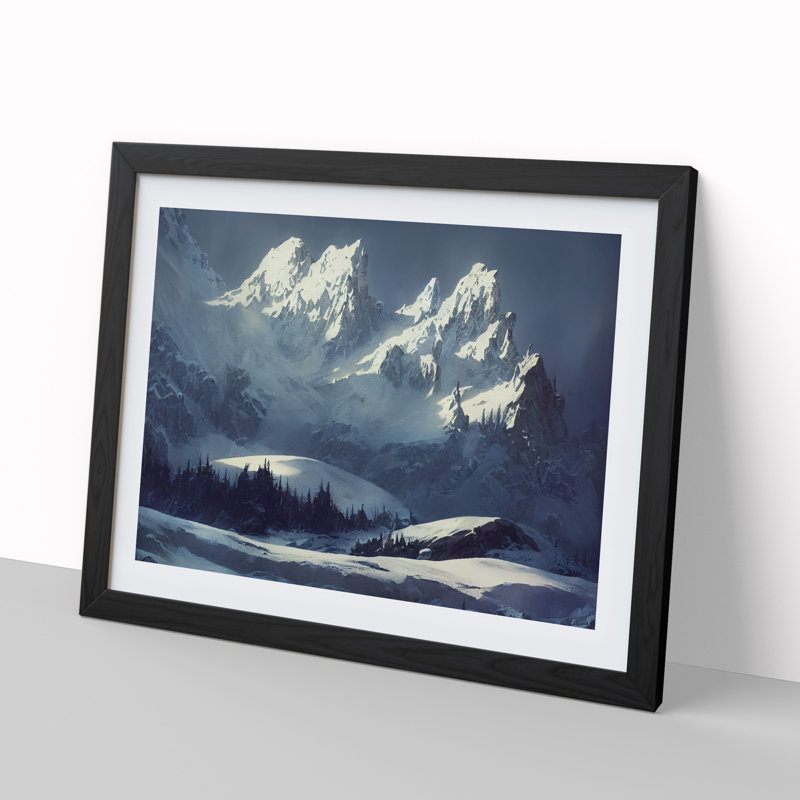 View of Winter Mountains Vol.1 - Framed Print, 46cm H x 64cm W x 2cm D, Black