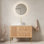 Meuble-lavabo de salle de bain 36 po avec lavabo MUNIN, armoire de rangement autoportante en contreplaqué avec 4 pieds en métal, porte et 2 tiroirs, lavabo en céramique blanche avec motif en pierre, sans robinet, préassemblé, couleur grain de bois de chêne