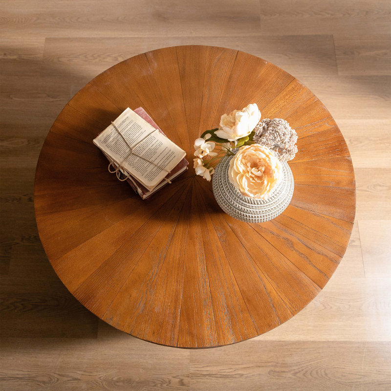 Vintage Style Bucket Shaped Coffee Table For Office, Dining Room, Brown, 14.96" H x 35.43" L x 35.43" W