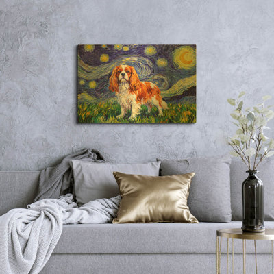 'Cavalier King Charles Spaniel Starry Night' By Rich Monet Gold Metal Wall Art, 36" x 24"