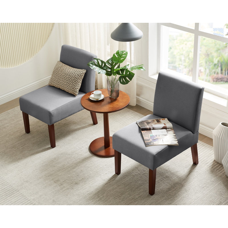 Fabric Accent Chair Set Of 2 With Round Wood Table