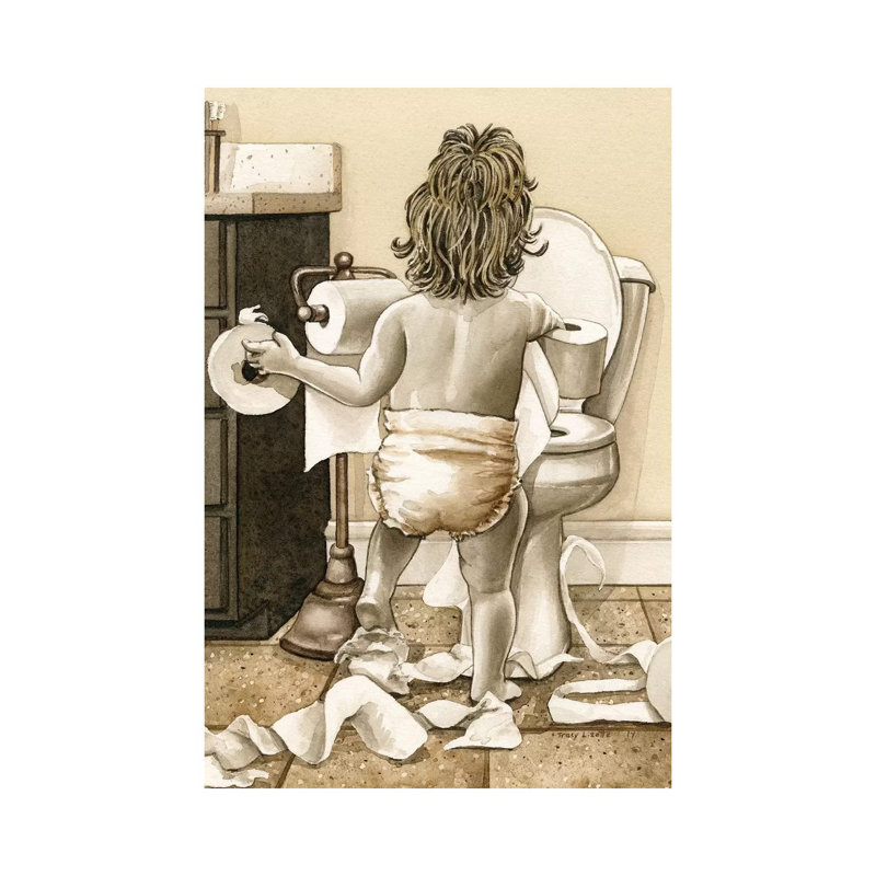 Toddler With Toliet Paper by Tracy Lizotte - Painting on Canvas, Wrapped Canvas, 30.48 cm H x 45.72 cm W