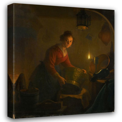 "A Woman in a Kitchen by Candlelight" by  Michiel Versteegh - Gallery Wrap Canvas Wall Art
