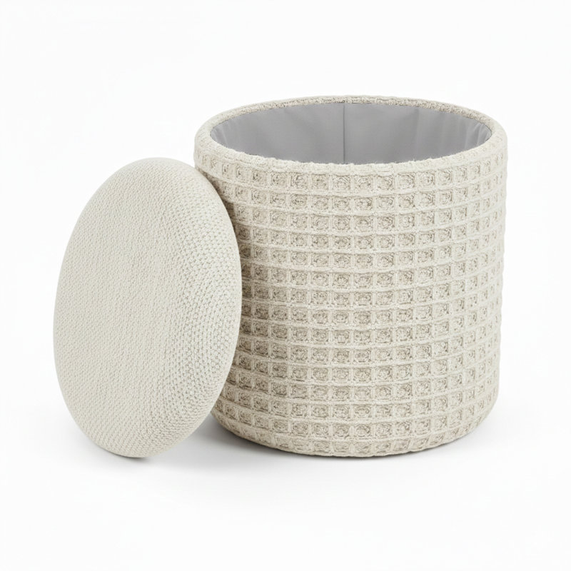 Repose-pieds rond avec rangement Modern, Repose-pieds moderne avec rangement rond - ivoire