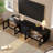 78.7" TV Stand With Arched Glass Doors And Shelves, Mid-century Modern TV Cabinet for TVs Up to 100"-1614388828
