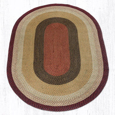  Tapis ovale bourgogne et moutarde tressé - Tapis en jute fait à la main de style rustique pour entrée ou cuisine