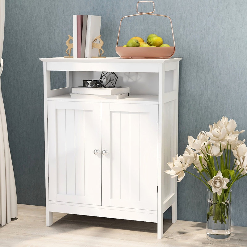 Armoire de plancher de salle de bain blanche avec double volets, fiable, peinture, rangement généreux, procédure d'assemblage simple