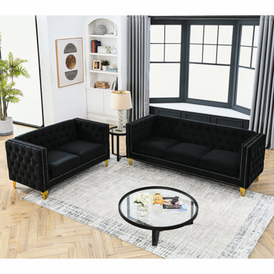 3 And 2 Black Velvet Blend. Rapid Us Warehouse Delivery Perspective. 250 Lbs/seat Weight Capacity. Pine, Eucalyptus & Plywood Framed Composition. Foam + Spring Seat. Cotton Upholstery. Metal Foot.