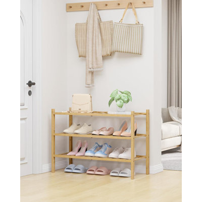 Range-chaussures empilable en bambou avec garde-robe en bois et structure modulaire