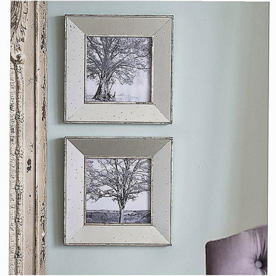S/2 Vintage Silver Reflective Picture Frames, 15x15"