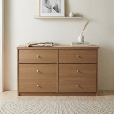 Ingrassia 6-Drawer Wide Chest of Drawers, 3 + 3 Bedroom Furniture Storage