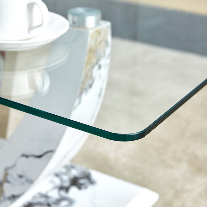 Table basse moderne en verre trempé transparent minimaliste avec pieds en bois aggloméré