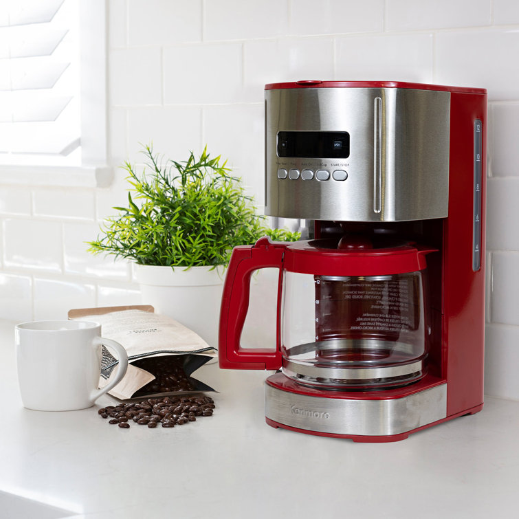Kenmore 12 Cup Programmable Coffee Maker, Red and Stainless Steel