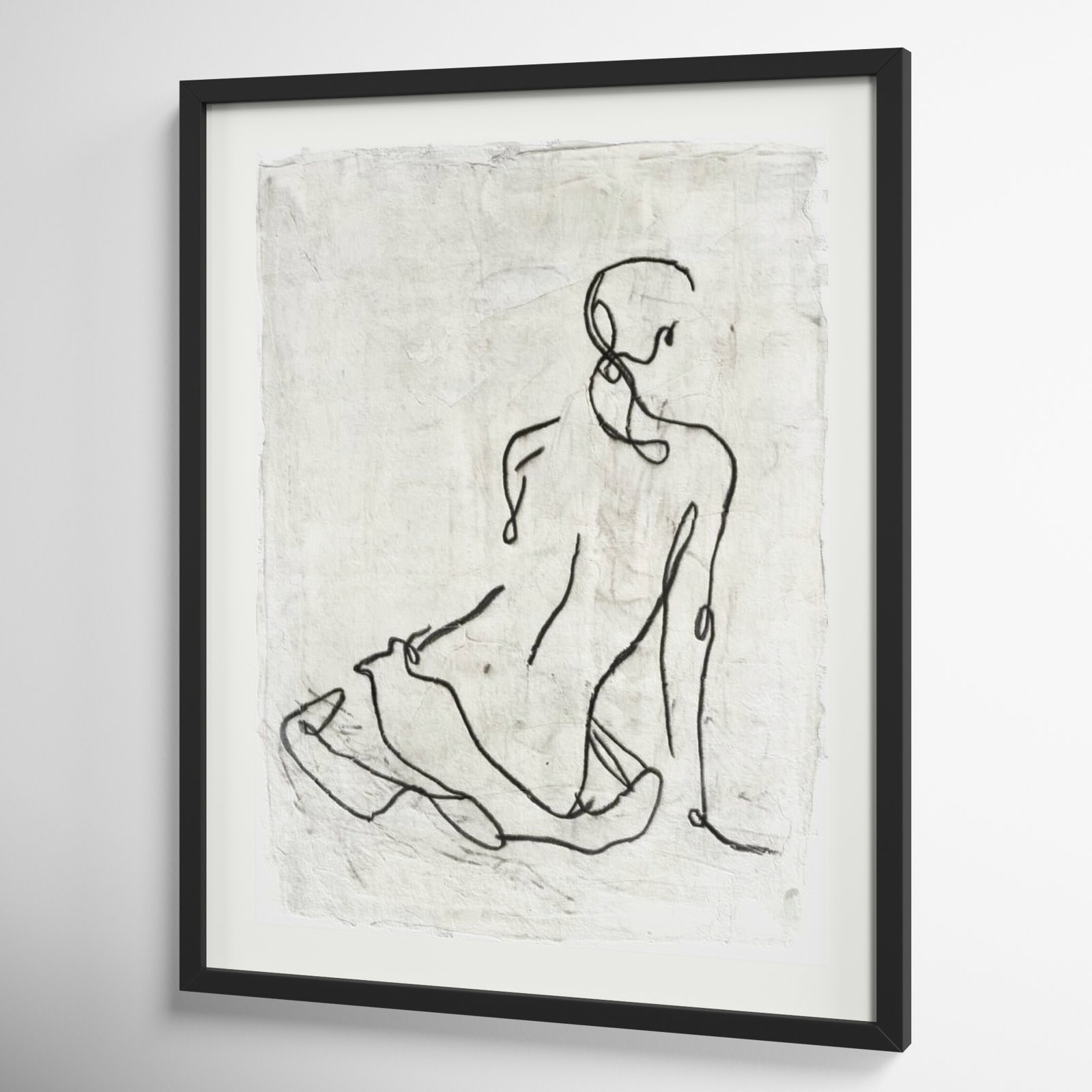 Embellished Gestural Contour I Print, Black Framed Paper, 41" H x 33" W