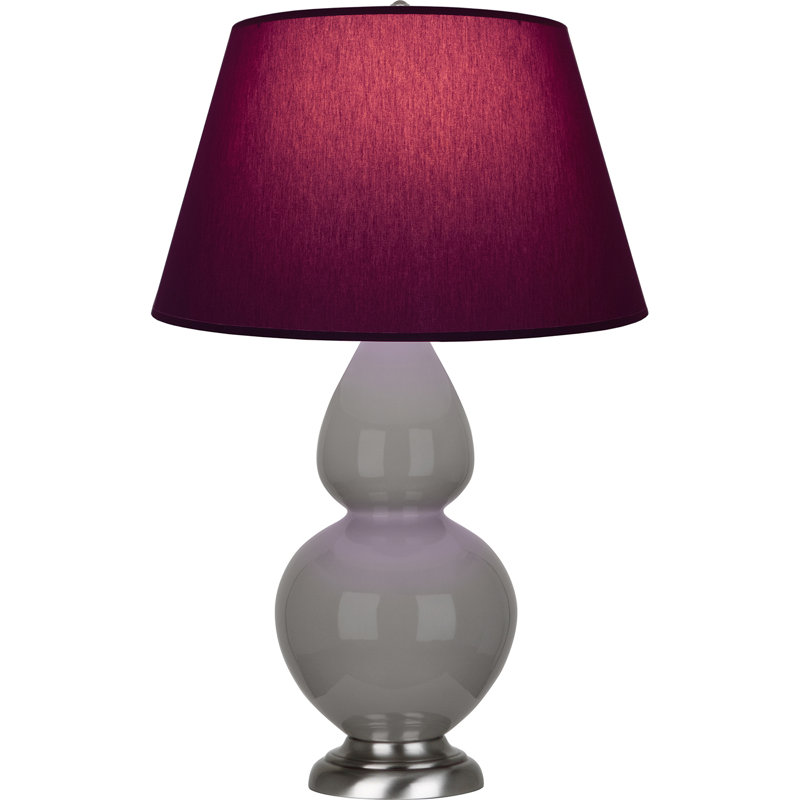 Lampe de table double gourde en céramique, Prune / lavande, Taupe fumé émaillé / argent antique, Argent argent