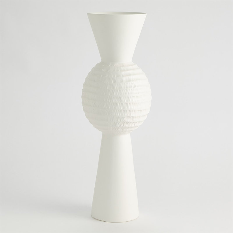 High Chiseled Orb Vase-Matte White-Lg