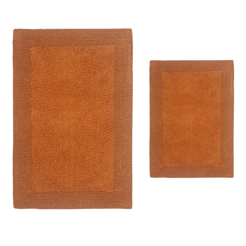 Tapis de bain luxueux 100% coton (ensemble de 2) réversible, Ensemble de 2 pièces (24 po x 40 po, 17 po x 24 p, Terre cuite
